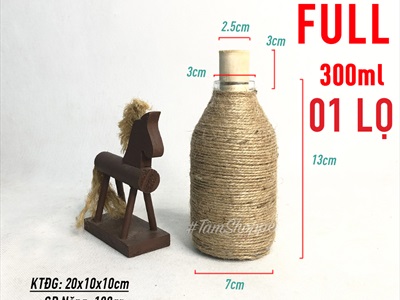 Chai thủy tinh quấn dây thừng dáng bom nút bần cao 13cm [3 kiểu chọn - Kèm nút] CHAILO-HM-01